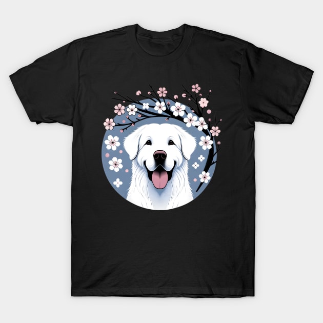 Braque Francais Pyrenean Enjoys Spring's Cherry Blossoms T-Shirt by ArtRUs